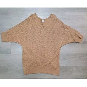 Jaclyn Smith Gold Sparkle Glitter V Neck Sweater Holiday Dolman Sleeve Size XL